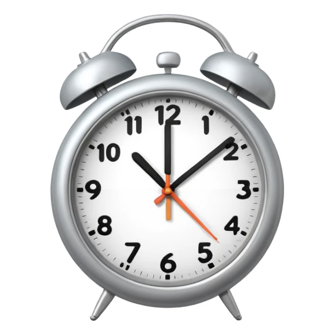 A 3D cartoon clock showing a few minutes before twelve, clean minimal background, Memoji-style. sticker