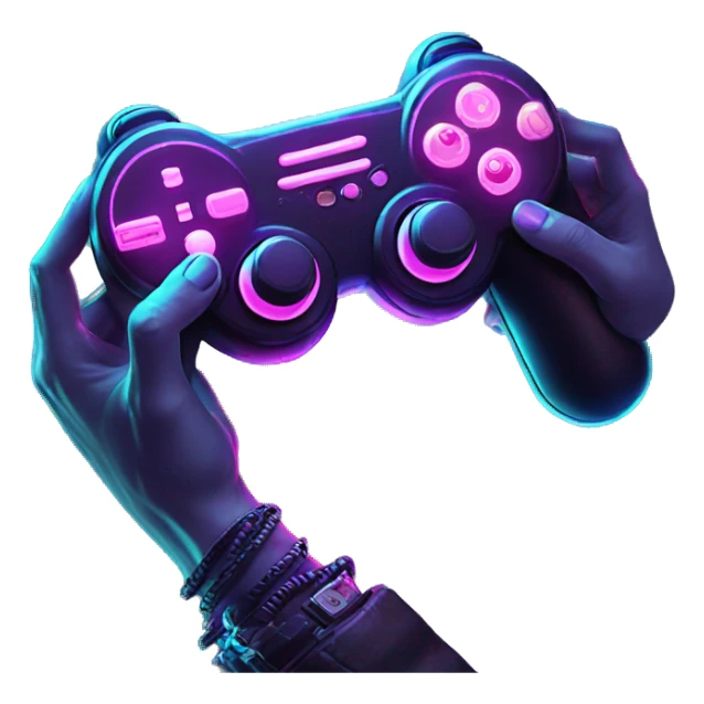 joystick in hands cyberpunk neon sticker