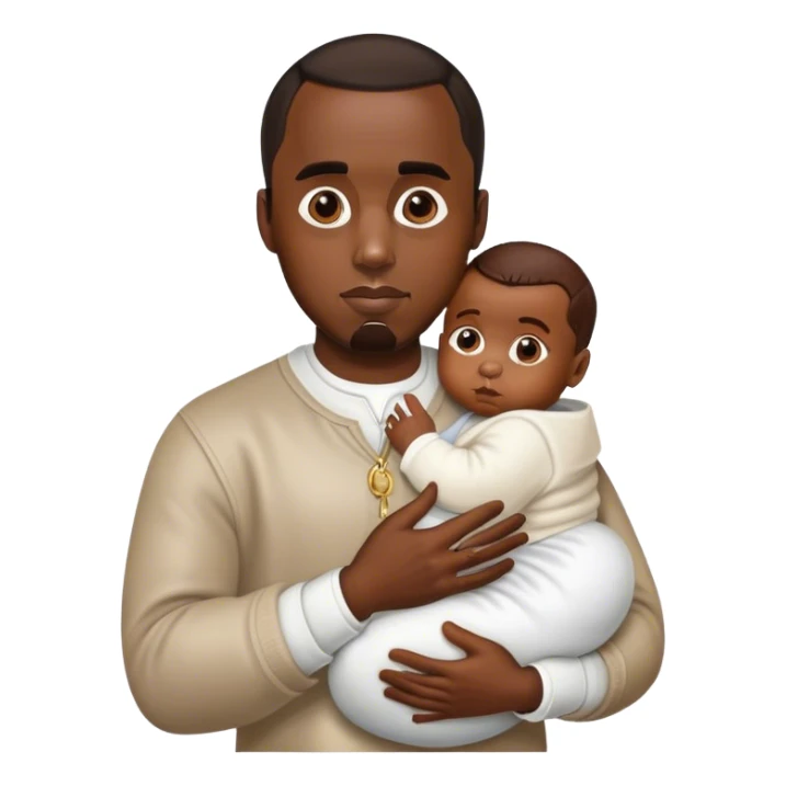 P diddy holding a baby sticker