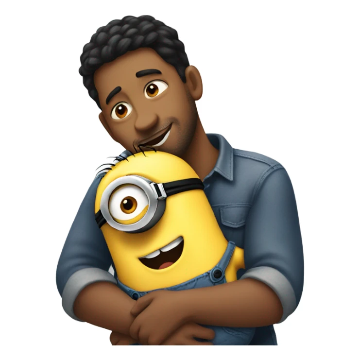 black hair men hugging a minion  sticker