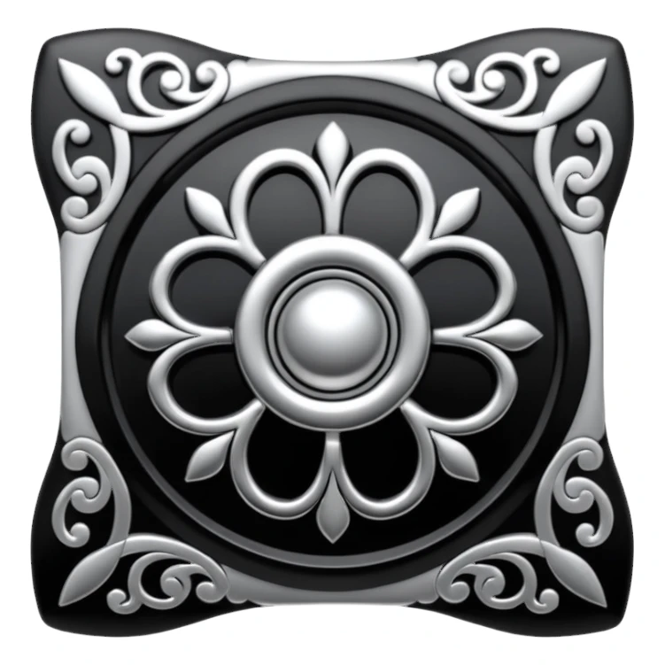 Black and silver filigree square button, 3D, extremely detailed design sticker