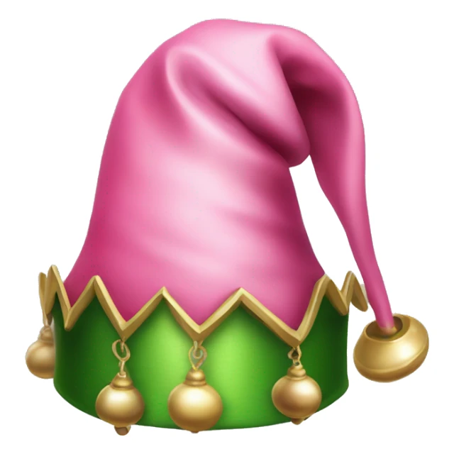Realistic isolated pink and green elf hat with bells. sticker