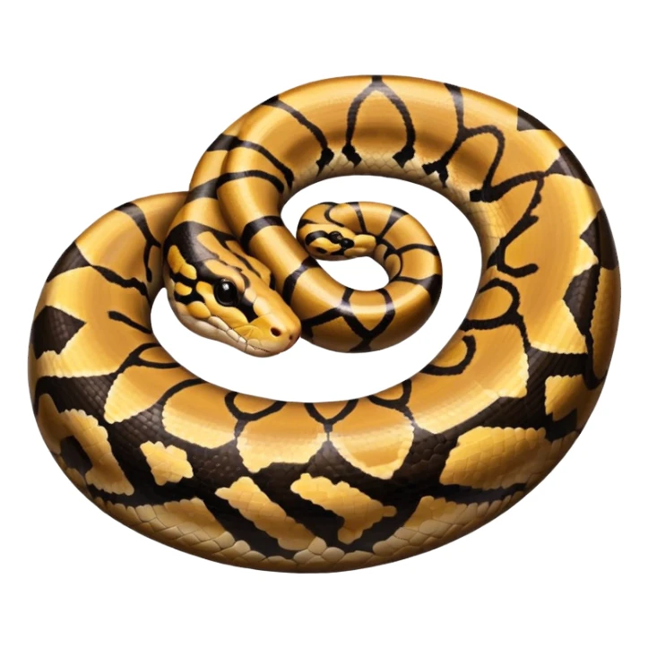 A photo-realistic top-down view of a Ball Python gently coiled into a tight spiral, with its head resting peacefully at the center. The pattern flows smoothly around the curves of its body, emphasizing its natural camouflage and calm demeanor. sticker