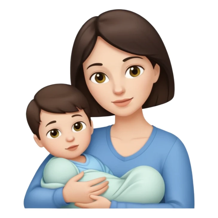 White brunette mom with newborn boy sticker