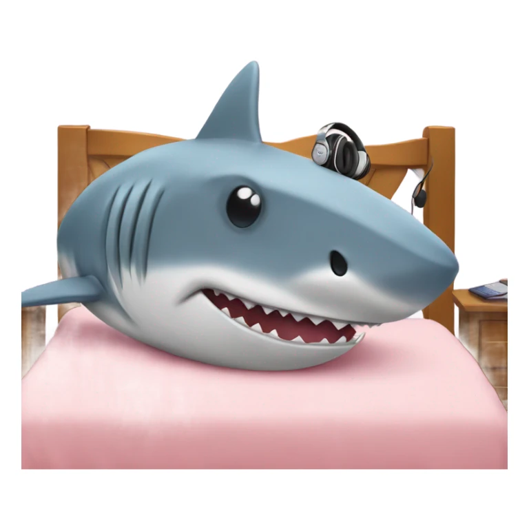shark in bed with headphones sticker