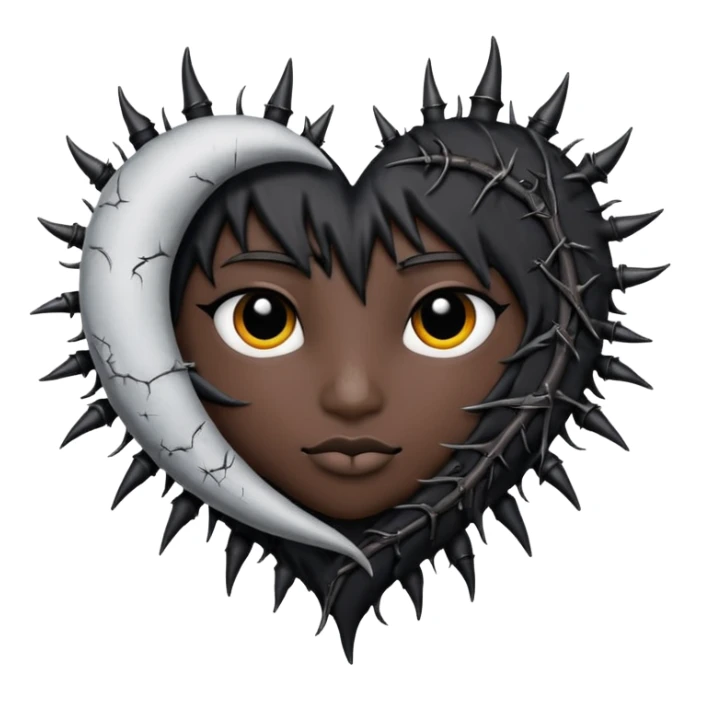 emo heart with crescent moon and black thorns sticker