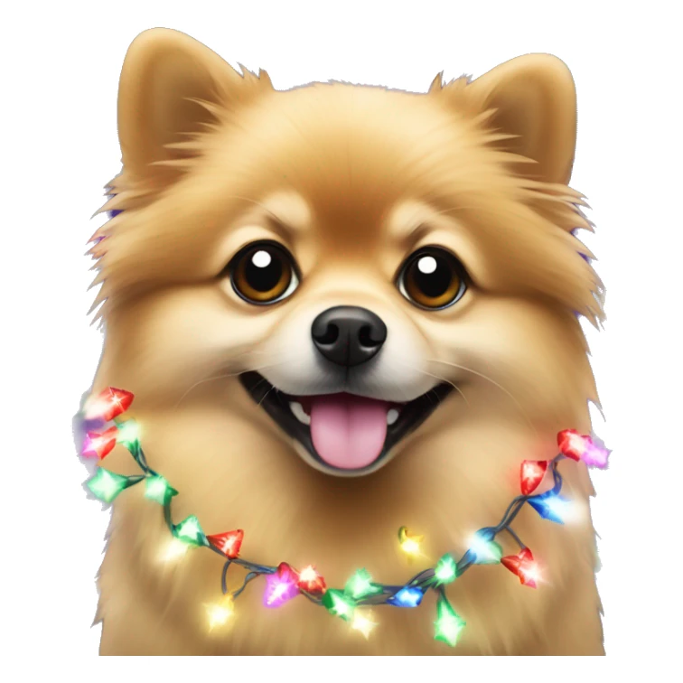 A Pomeranian wrapped in Christmas lights sticker