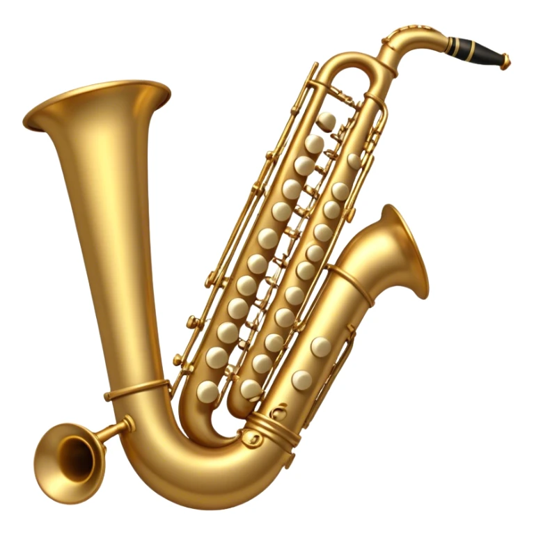 Create a balanced and harmonious emoji that represents traditional wind instruments like duduk, recorder (block flute), piccolo, and others. The design should feature these instruments arranged in a semi-circle or gentle arc to create a sense of unity. Each instrument should be visible but not overpowering, creating a harmonious composition. Add subtle musical notes flowing between the instruments to symbolize their connection through music. Use warm, earthy tones like wood brown, gold, and ivory to reflect the organic, classical feel. The background should be transparent. sticker