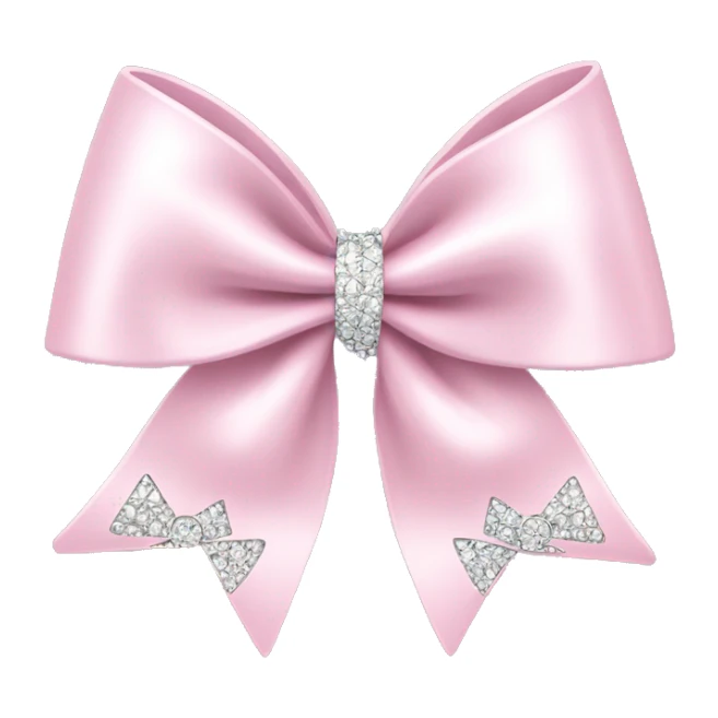 A pale pink cheer bow with diamonds on sticker