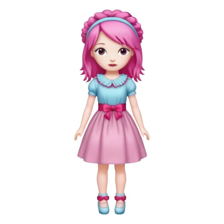 Isolated detaile illustration modern raspberry torte doll figurine full body with pink hair and a raspberry hairband sticker
