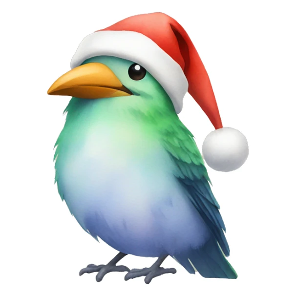 Watercolor Bird with Santa hat sticker