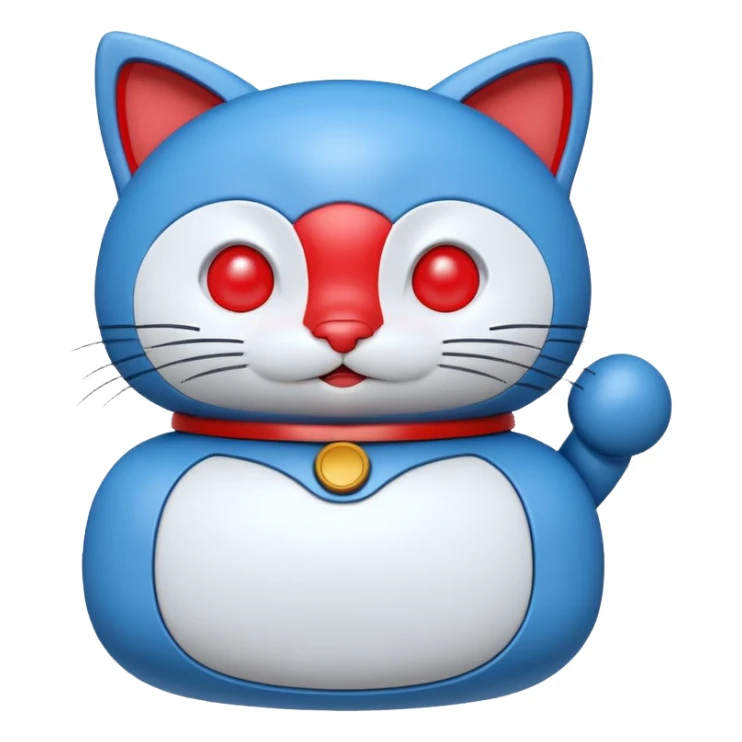 Doraemon, blue robotic cat with a red nose and a white face sticker