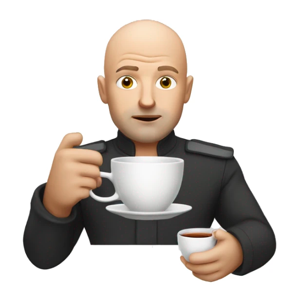 Bald white man with unimpressed expression holding a tea cup  sticker