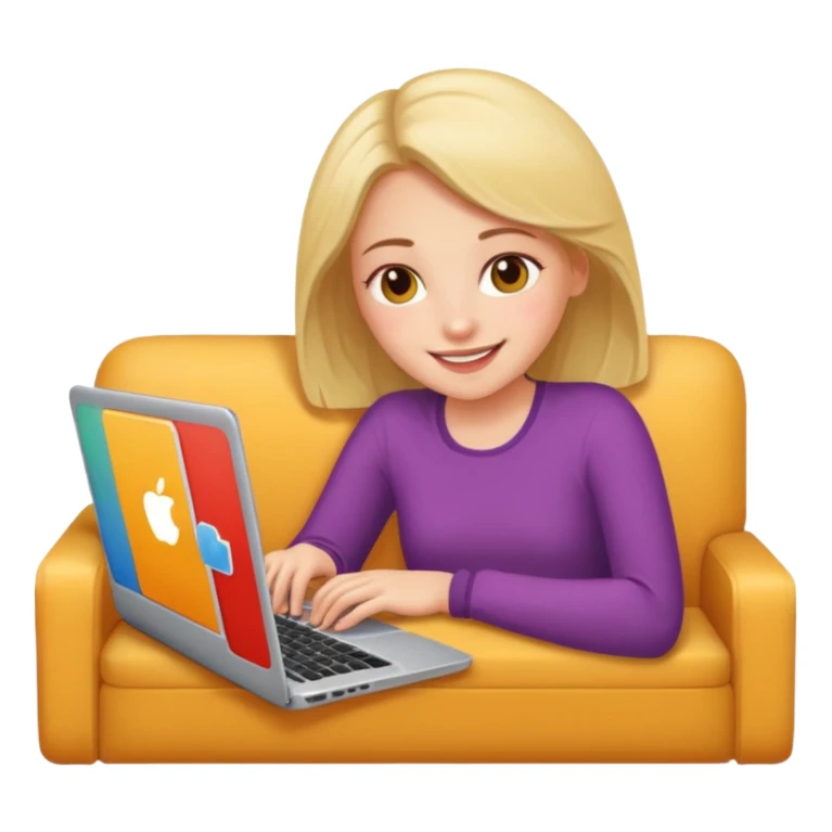 A girl is working with a laptop while lying on the sofa sticker