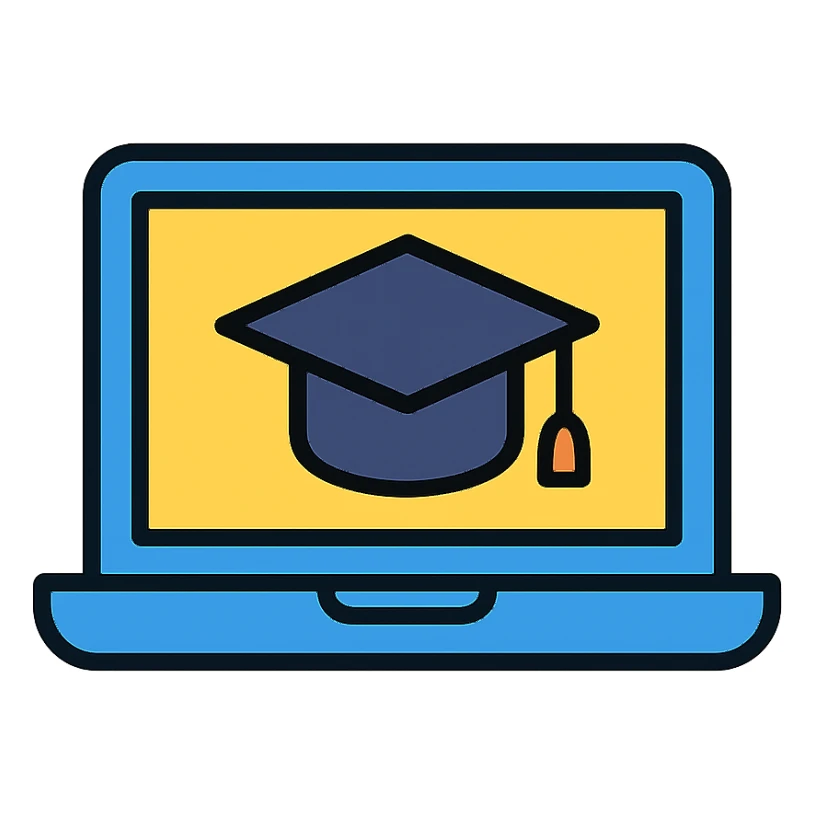 modern icon style laptop with a graduation hat sticker