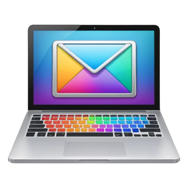 editing laptop, open, showing a colorful screen sticker