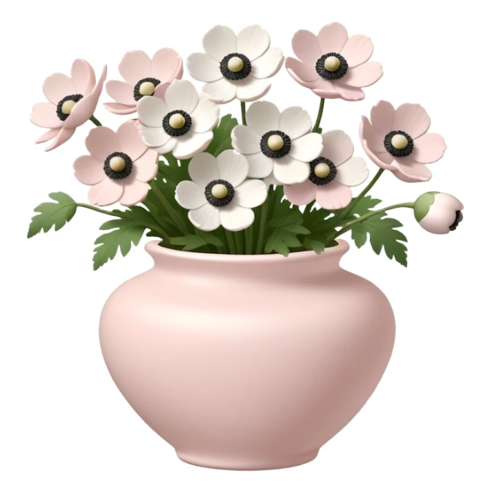 White anemones in a light pink ceramic vase  sticker