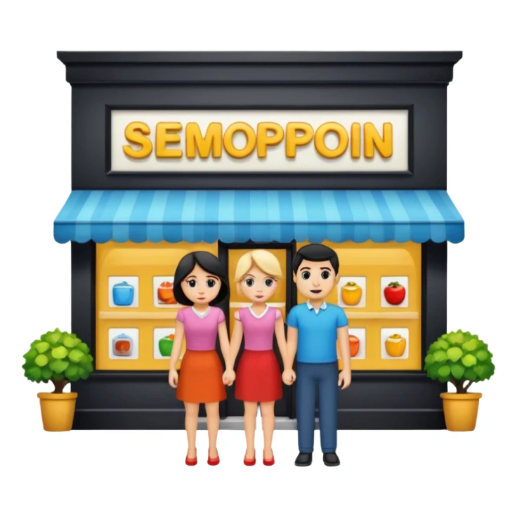  two characters + shop building. No emoji sticker