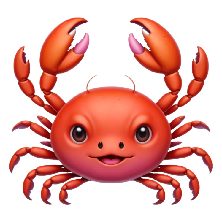 extremely cute aesthetic crab with tiny claws, huge shiny round eyes, soft red and pink tones, extra charming, kawaii-inspired, Apple emoji style sticker