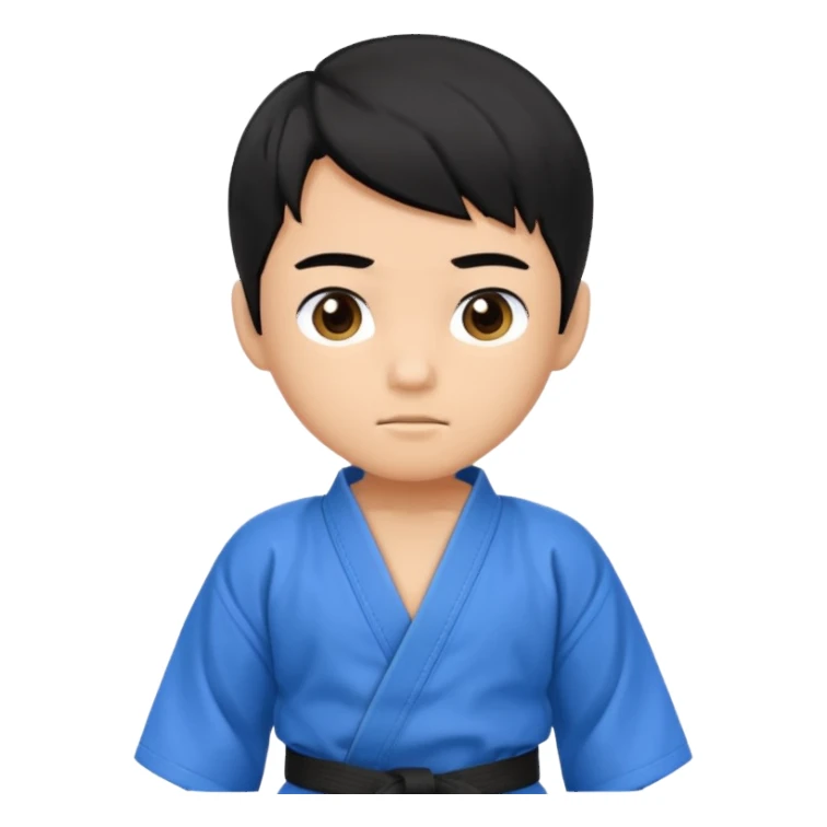 Кимоно синий для дзюдо мальчик с черными волосами все тело черный пояс sticker