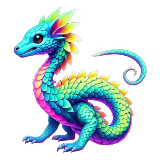 futuristic lush hyper realistic exotic patterned swirly random-colored neon-colored Fakémon-Trico-creature (full body) sticker