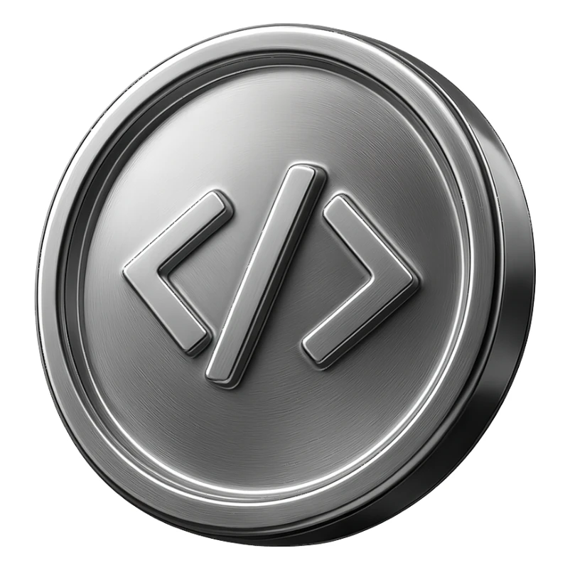 a 3D glass coin with a subtle code icon in the center sticker