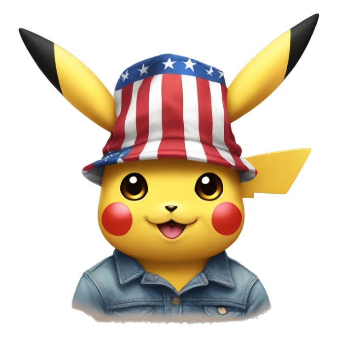 Pikachu wearing an American flag hat sticker