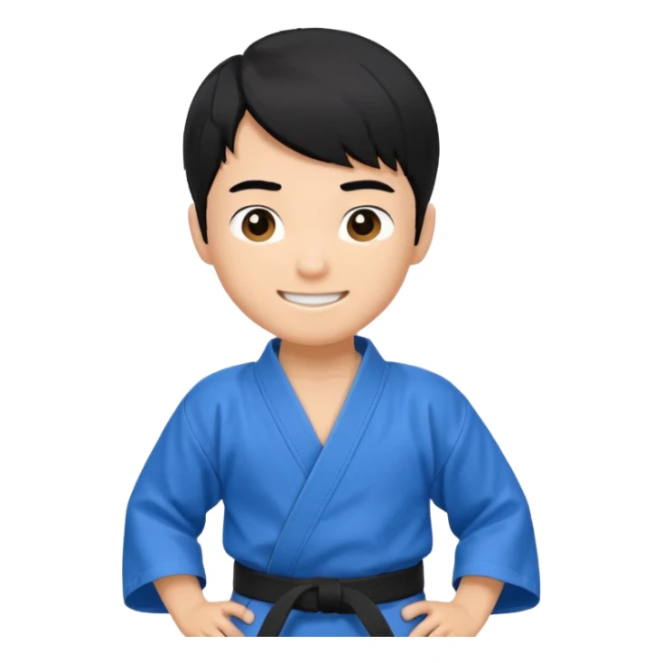 Кимоно синий для дзюдо мальчик с черными волосами все тело черный пояс     Волосы на , добрый sticker