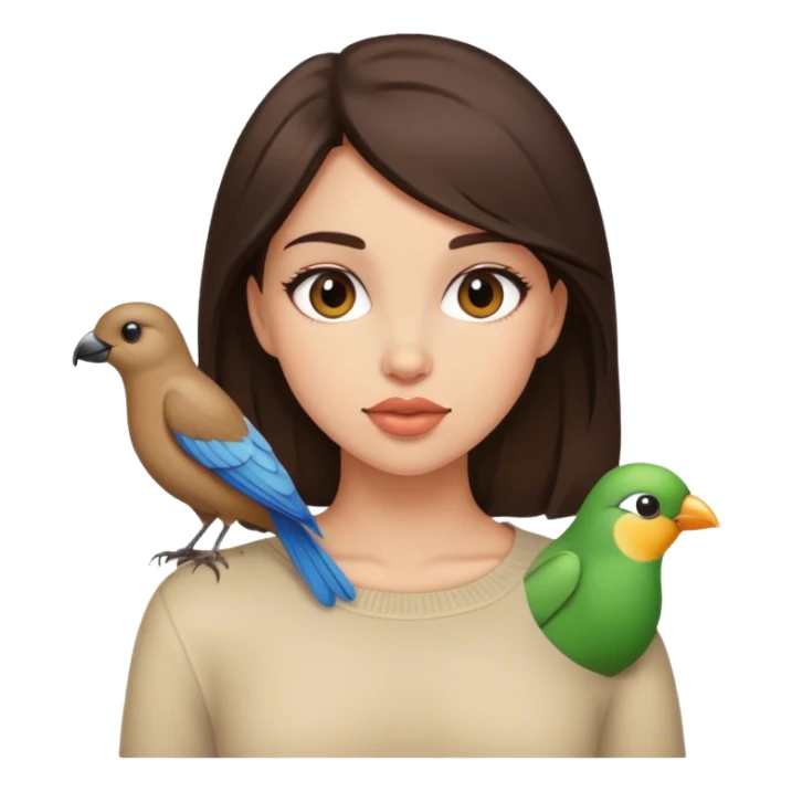 A brunette girl with a bird sticker