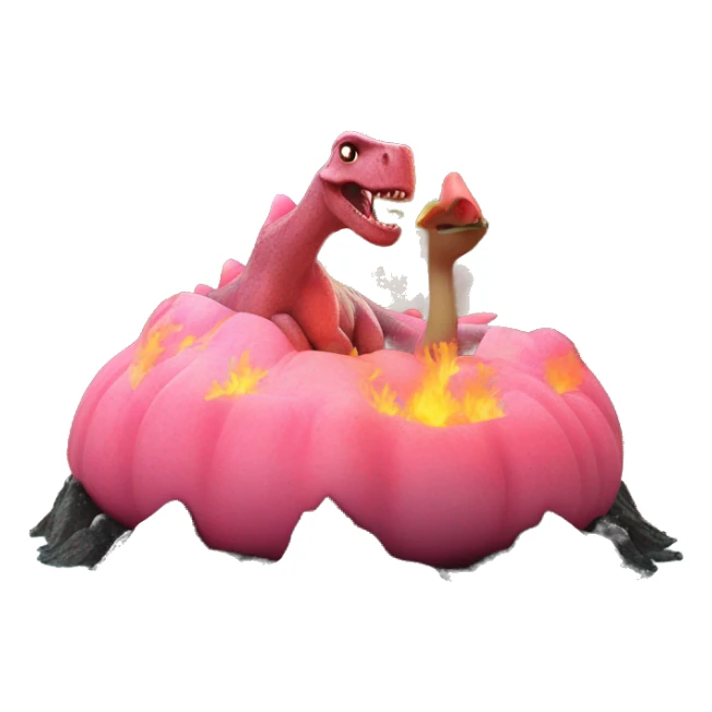 Dinosaur on flamingo floatie in a volcano sticker