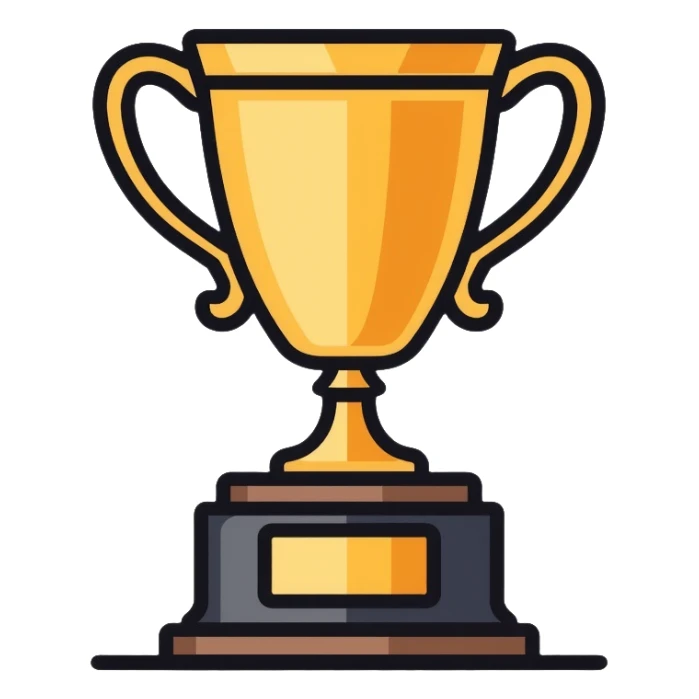 golden rocket award trophy, shiny gold metallic sticker