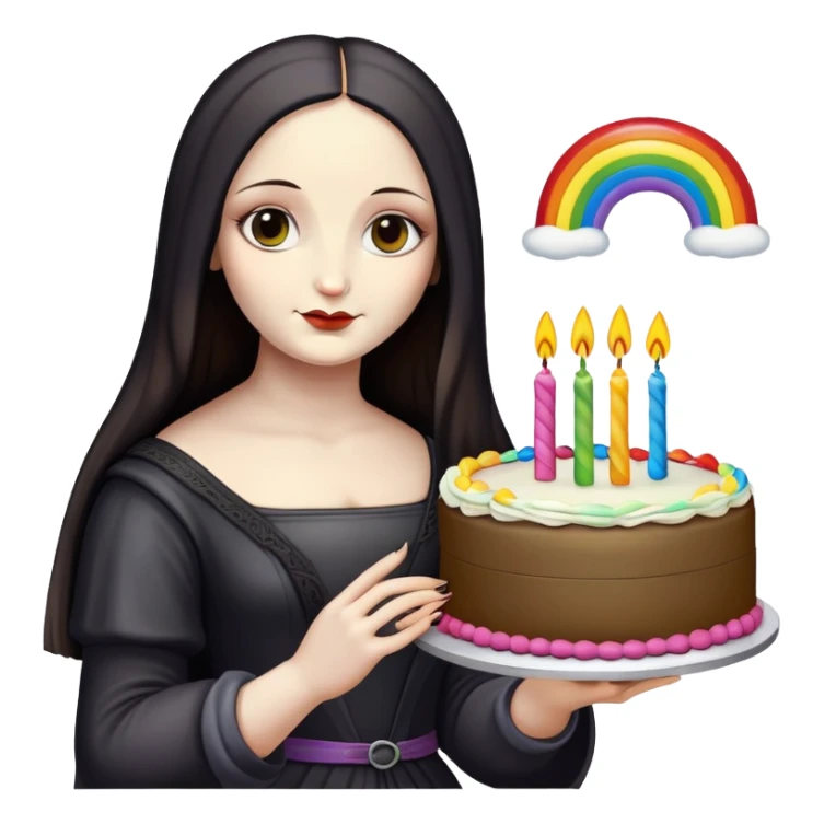 goth monalisa holding a rainbow birthday cake  sticker