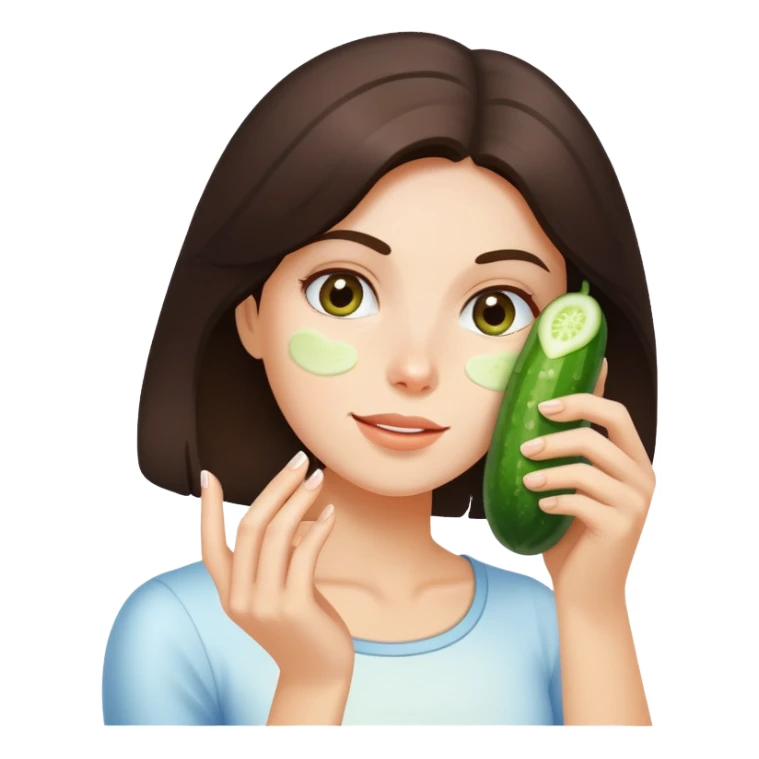 brunette grasping a cucumber covered in milk sticker