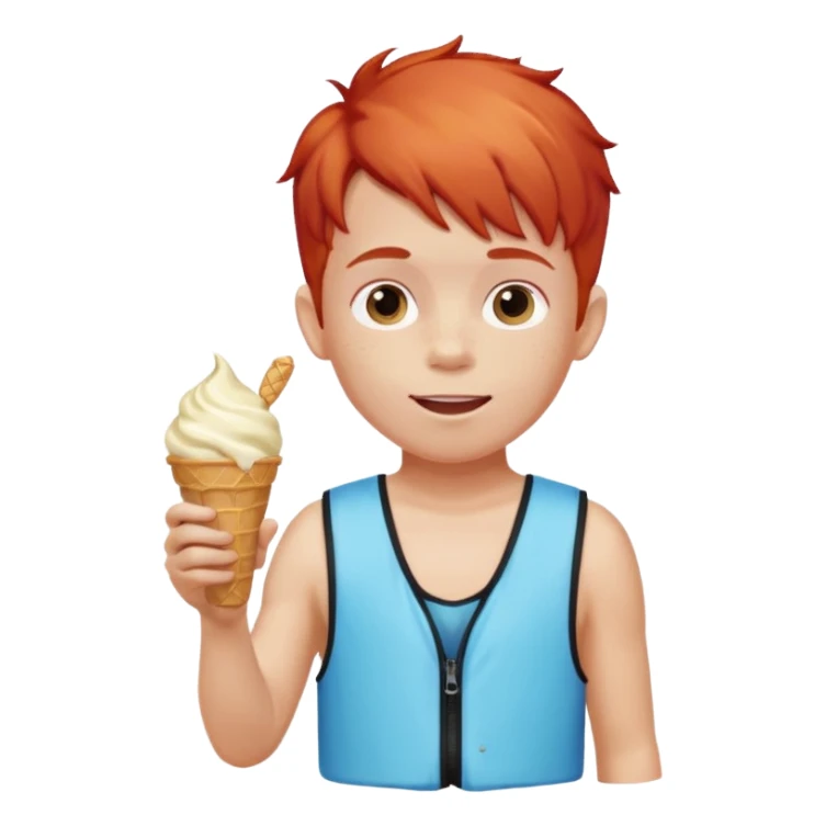 boy kid red haired wearing arm floaties, eating ice cream sticker