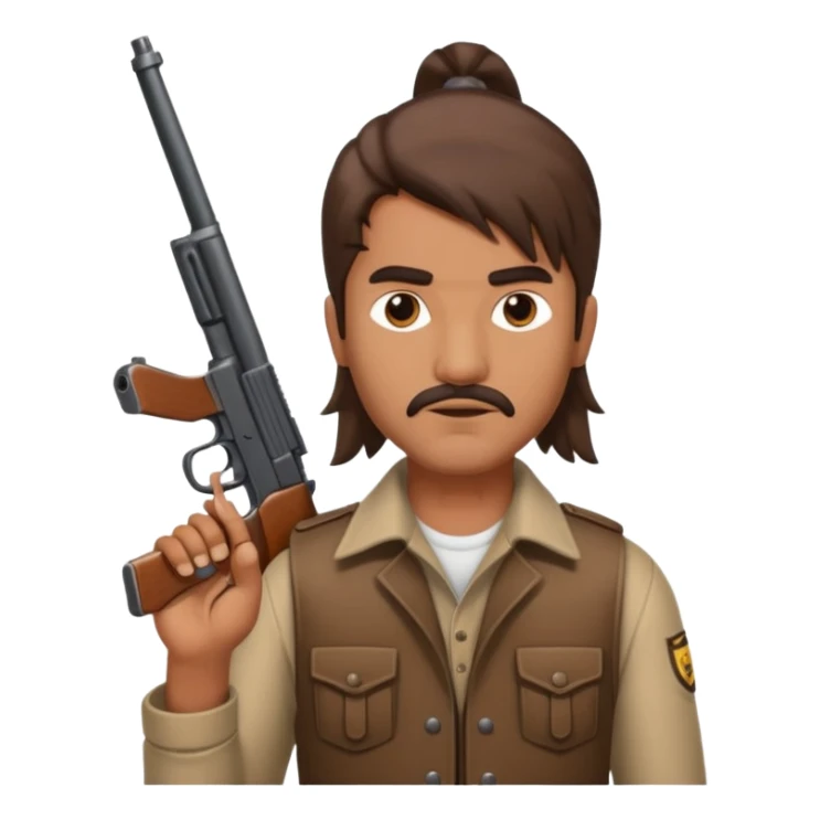 An indian dude with a mullet holding a gun  sticker