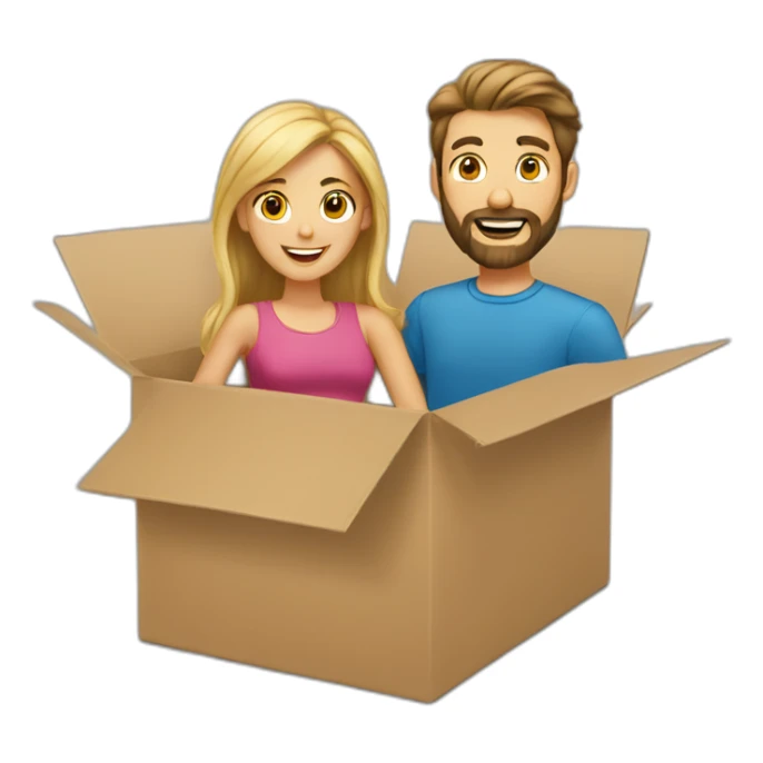 Brunette and blond bearded in moving box sticker