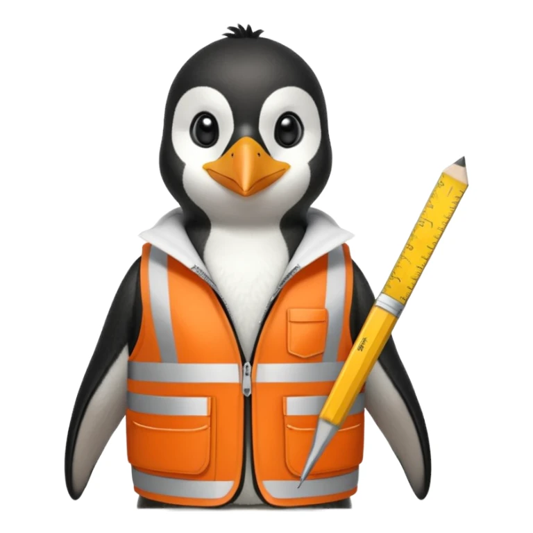 worker penguin wearing orange west holding a ruler sticker