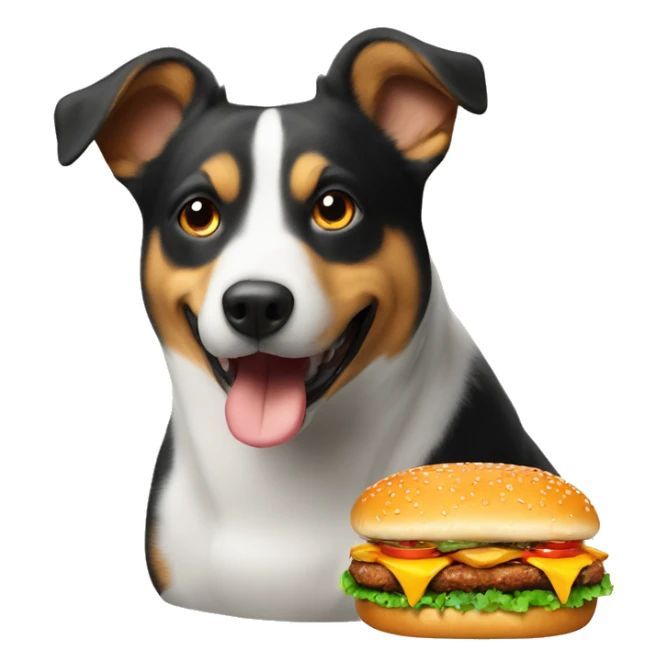 Dog eating ￼burger with chicken on its back sticker