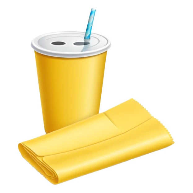napkins, soda straws, yellow disposable cup sticker