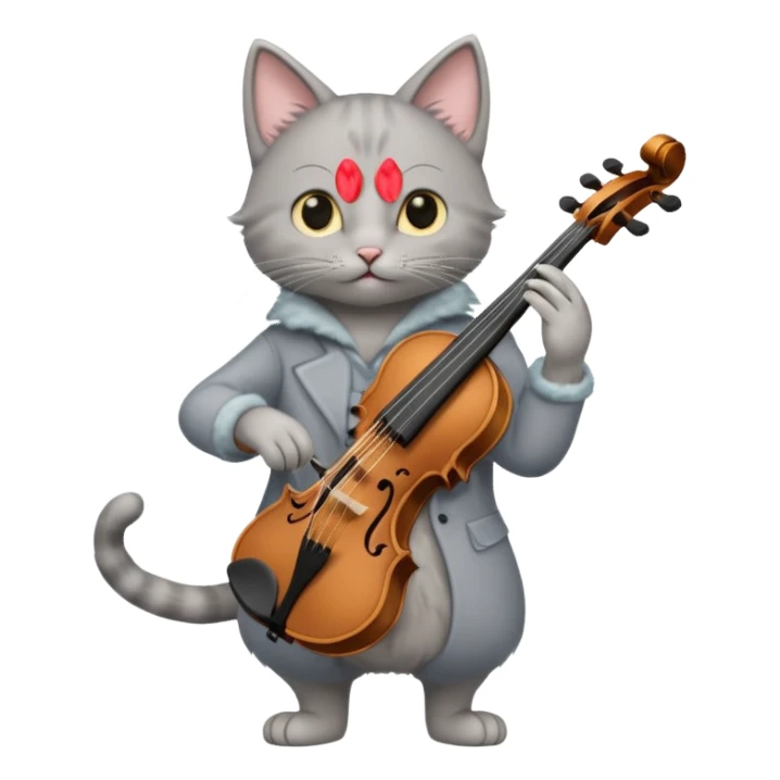 thin grey cat play violin, long full body, no tail sticker