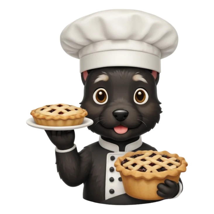 Black Scottie wearing chefs hat holding a pie  sticker