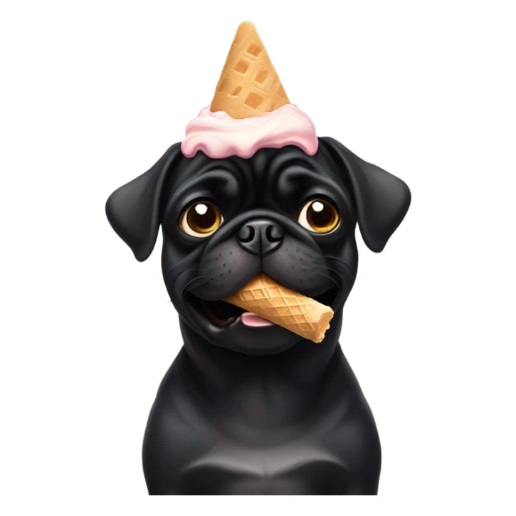 Black pug eating icecream sticker