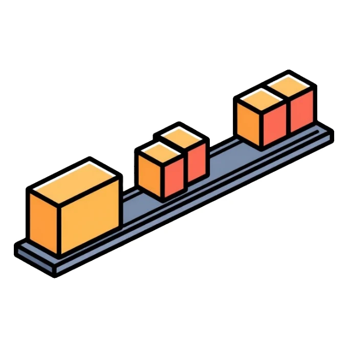 Simple assembly line with small blocks moving on a conveyor belt, symbolizing a repeatable system or process sticker