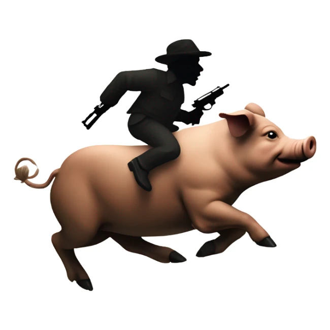Pig running away from hunters with gun sticker