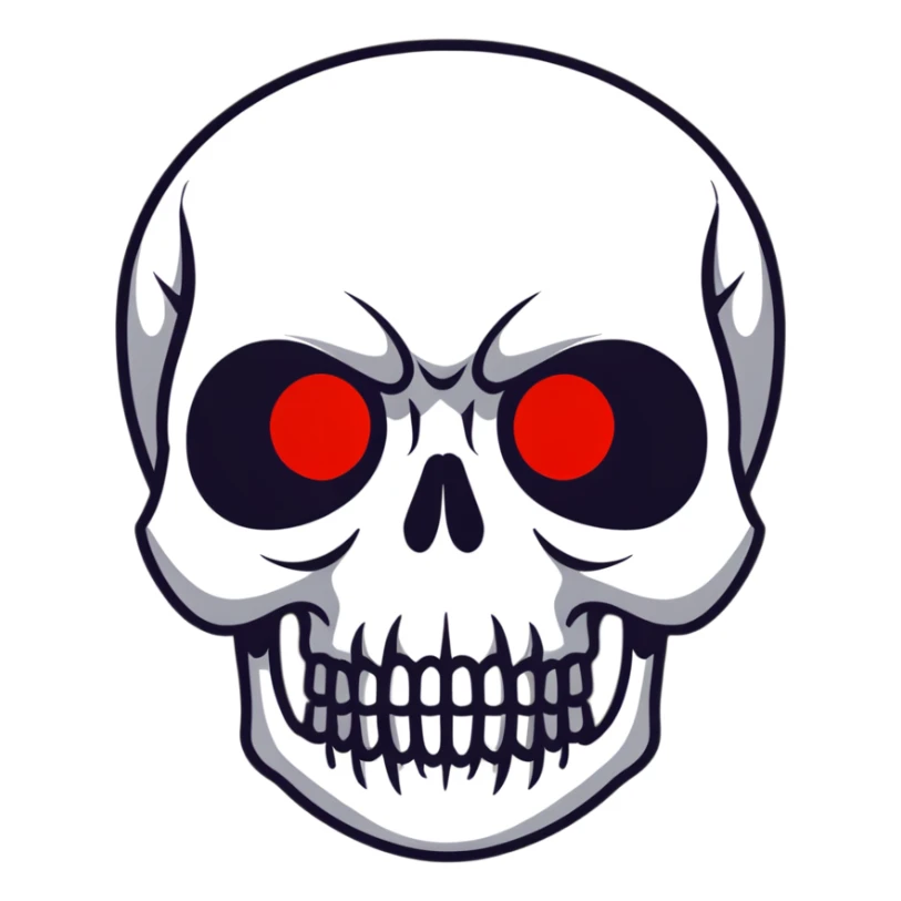 scary skull with red eyes and black background sticker