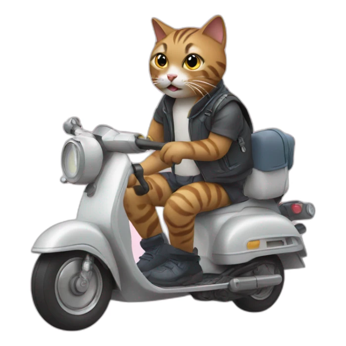 cat eating a fish on a scooter sticker