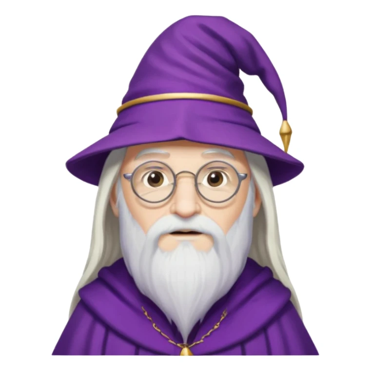 dumbledore, long white hair, wear purple magic hat, glasses sticker