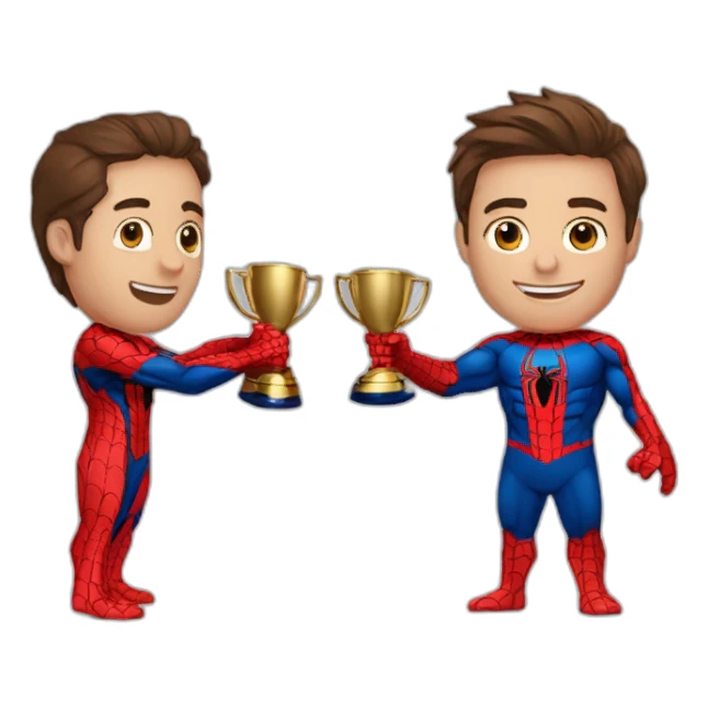 spiderman con la copa del mundo agarrandola con las dos manos sticker