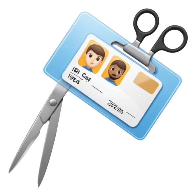Scissors cutting an ID card in 2 parts.hyper realistic sticker
