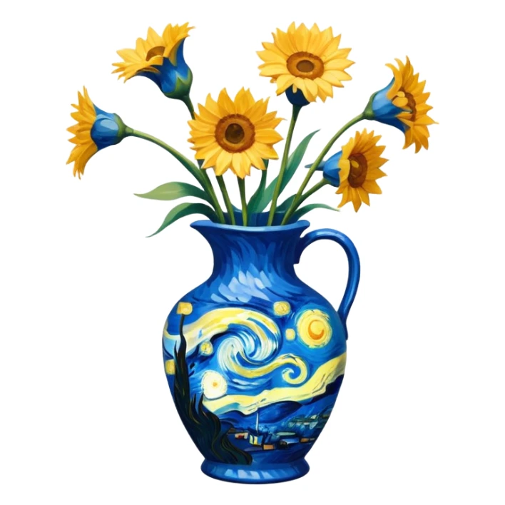 a vase with van gogh painting sticker